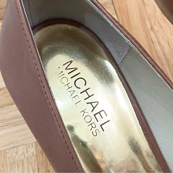 MICHAEL Michael Kors Hamilton Mocha Snakeskin Leather Heels Peep Toe Pump 9.5 - Picture 14 of 16